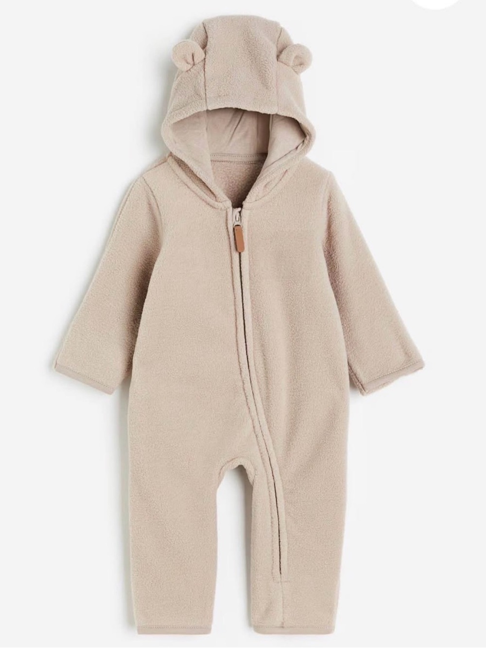 H&M newborn Beige Plush Bear Hooded Baby One-Piece